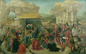 Aanbidding der wijzen, ca. 1480 (tempera op paneel) (beschadigd) door Sandro Botticelli